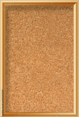 Cork board with wood frame. Empty corkboard with brown texture on transparent background. Business noticeboard. Vector
