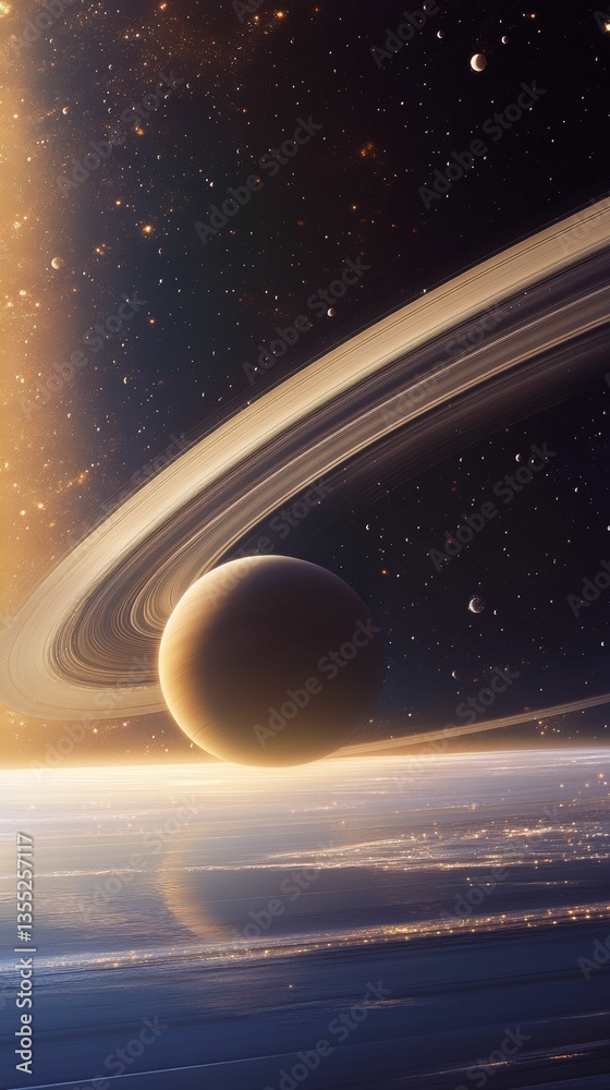 Fototapeta premium Ringed planet shining with cosmic dust and mystery