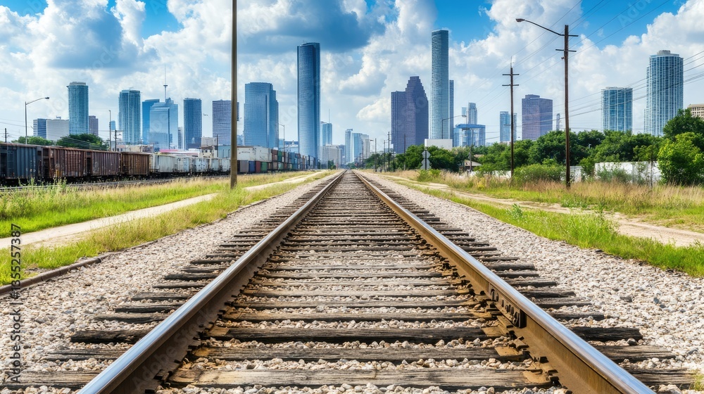 Fototapeta premium Houston Skyline Viewed from Railroad Tracks