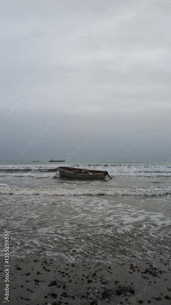 Old fishing boat rocking on sea waves in Durrës, Albania. A rustic wooden fishing boat gently sways on the waves of the Adriatic Sea near Durrës, Albania. A serene coastal scene perfect for travel. Old fishing boat rocking on sea waves in Durrës, Albania. A rustic wooden fishing boat gently sways on the waves of the Adriatic Sea near Durrës, Albania. A serene coastal scene perfect for travel.