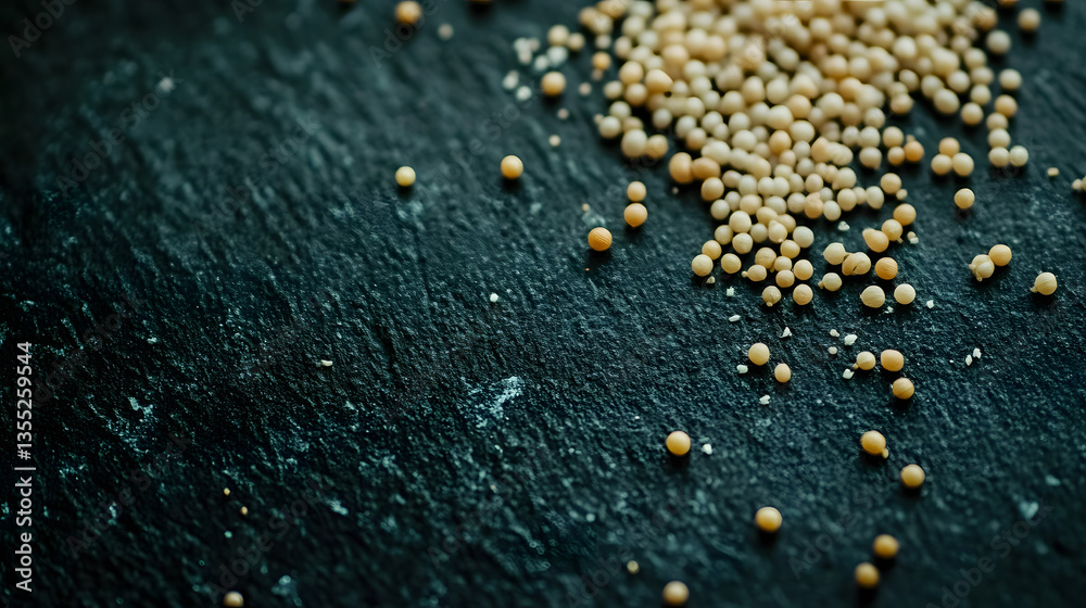 Amaranth seeds spread across a dark surface, their smooth cream texture and tiny size emphasizing their natural beauty. Amaranth seeds spread across a dark surface, their smooth cream texture and tiny size emphasizing their natural beauty.