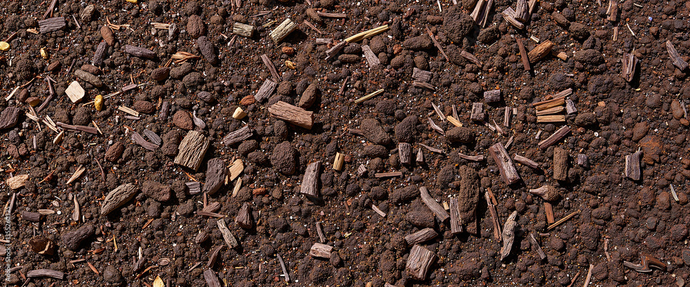 Neatly arranged bark mulch texture in natural light, organic landscaping Neatly arranged bark mulch texture in natural light, organic landscaping