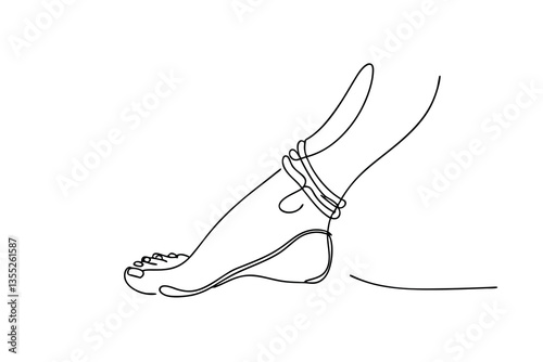 SingleLine Drawing Elegant Foot, Ankle Bracelet, Minimalist Art