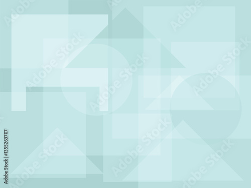 Soft abstract background with square, round and triangle shapes, combining warm pastel tones of light blue, mint and turquoise
