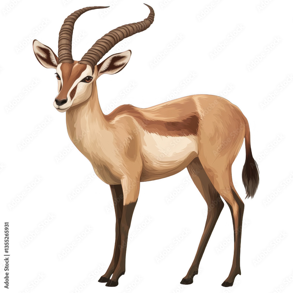 Fototapeta premium Gazelle antelope horn savanna wildlife grace speed nature mammal landscape eye alert animal hoof isolated on transparent background, png