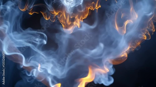 Abstract smoke and fire swirls on black background. Possible use stock photo