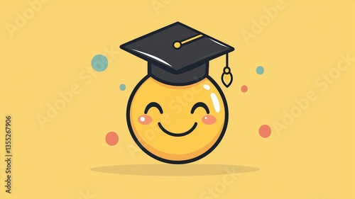 Smiley face with a graduation cap, symbolizing achievement and success.