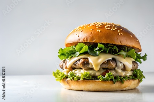 mushroom swiss burger on white background