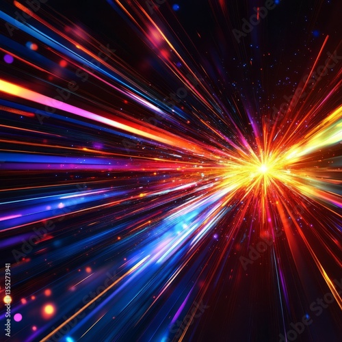 abstract light burst with glowing rays in bold gradients, energetic composition, and dynamic motion, vibrant and futuristic feel