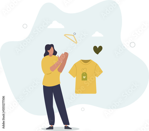 buying recycle clothes to prevent environmental pollution..caring and responsible character.flat character life .