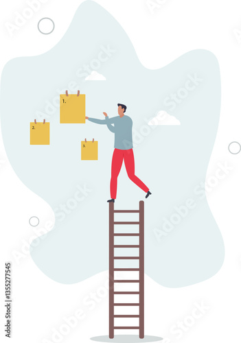 Set work priority, arrange to do list which job to do before and after, task management concept.flat character life .