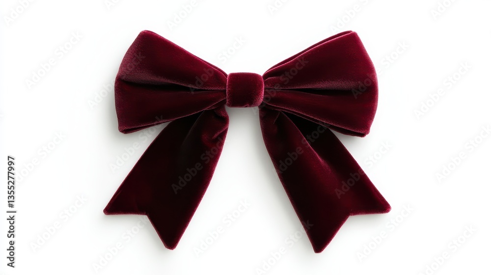 Fototapeta premium Elegant Burgundy Velvet Bow Isolated on White.