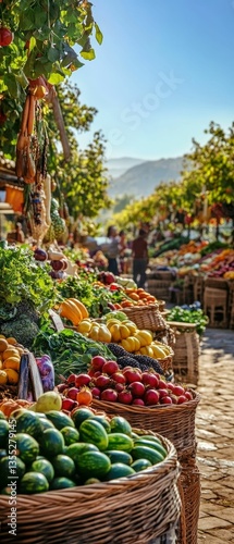 Vibrant market displays fresh produce outdoors.