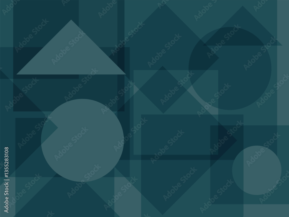 Soft abstract background with square, round and triangle shapes in turquoise tones