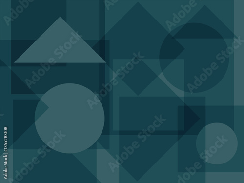 Soft abstract background with square, round and triangle shapes in turquoise tones