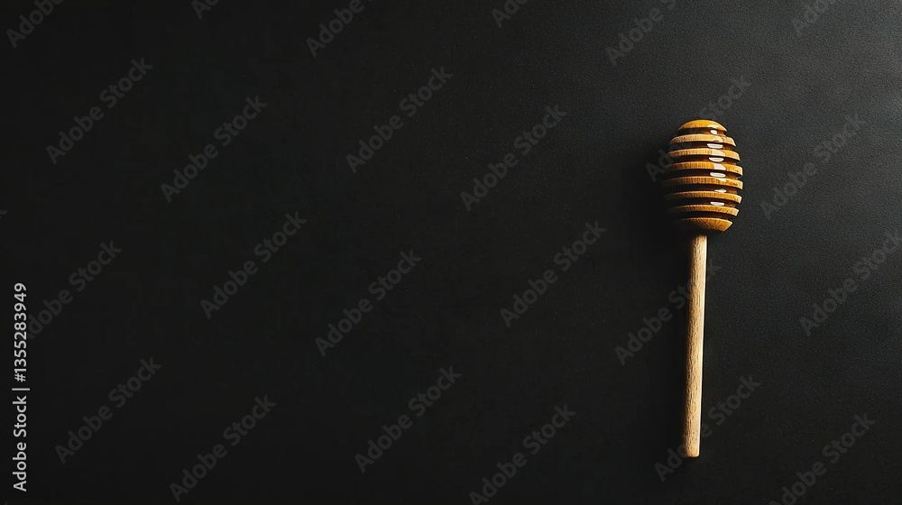 A honey stick on a dark surface with a wooden stick emerging from its head A honey stick on a dark surface with a wooden stick emerging from its head