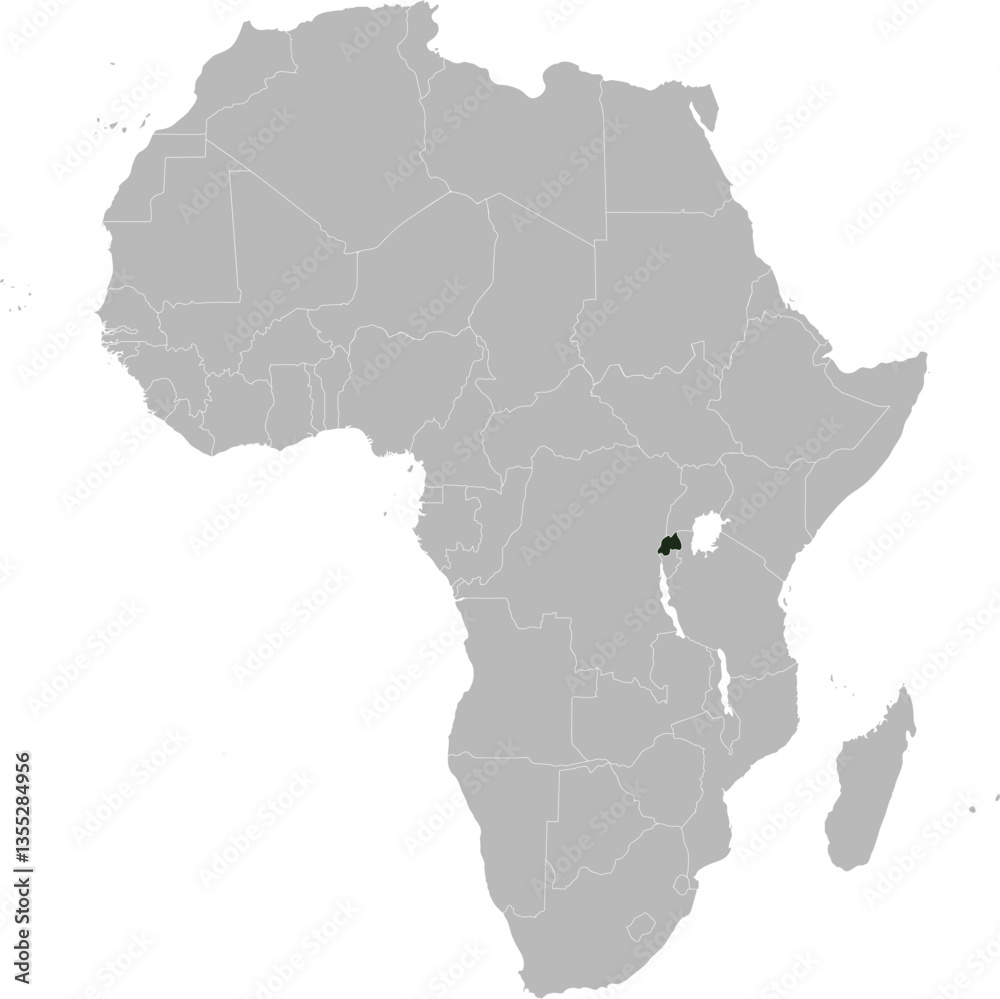 Fototapeta premium Detailed national location map of RWANDA within the great continent of Africa