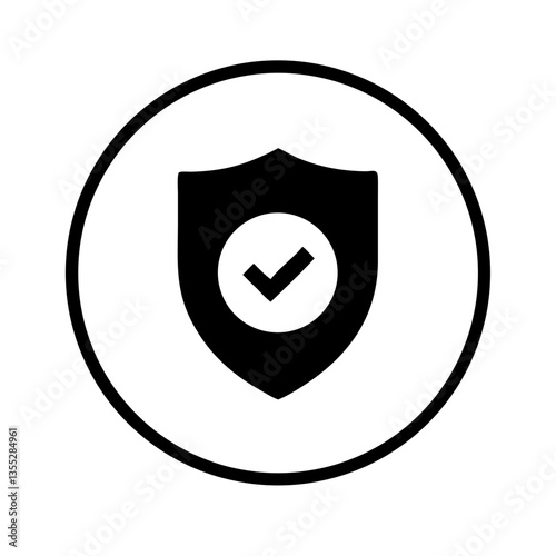 Security Shield Icon with Check Mark in Minimalistic Style  