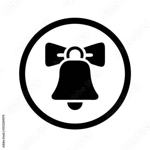 Black bell icon with bow in circular design  
