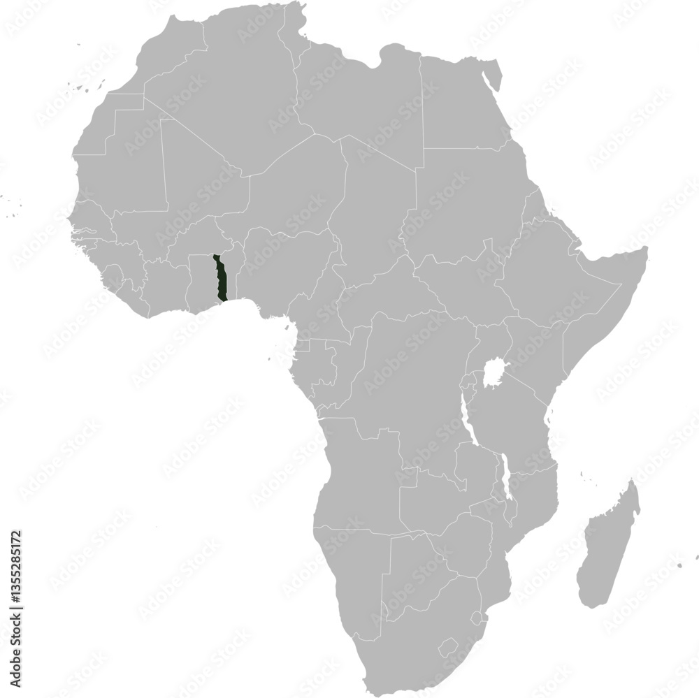Fototapeta premium Detailed national location map of TOGO within the great continent of Africa