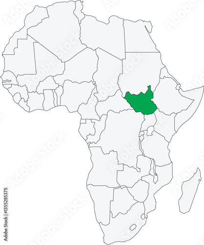 Detailed national location map of SOUTH SUDAN within the great continent of Africa