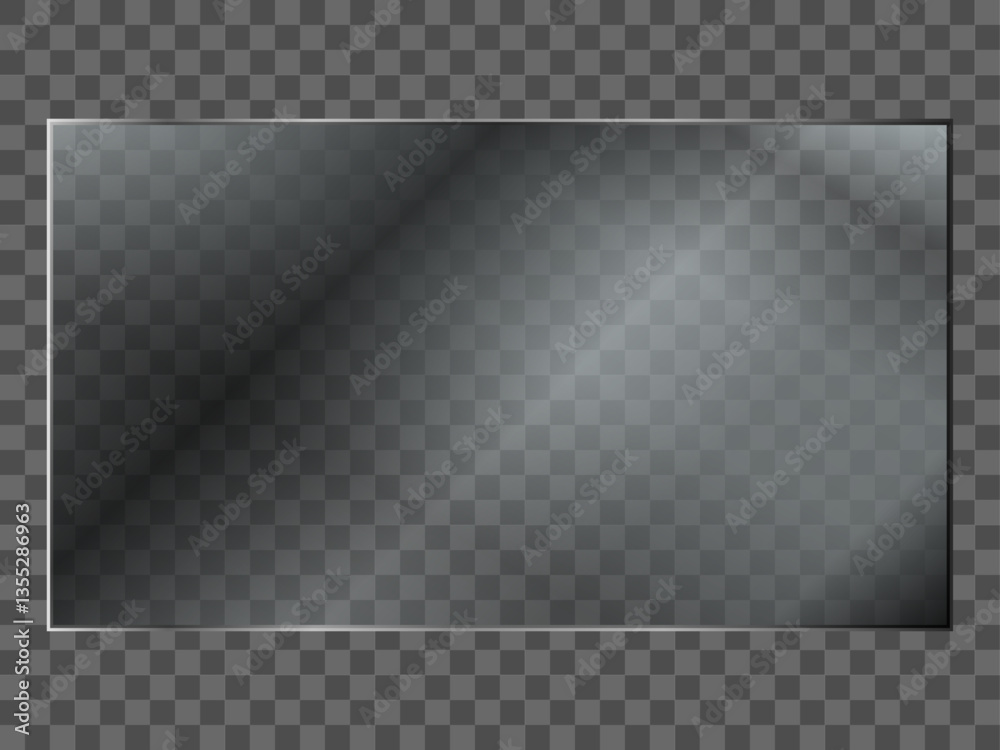 16:9 vector image of a mirror reflection, suitable for application on glass, plastic, or acrylic window surfaces. Offers a glossy, luminous appearance with bright highlights and transparency.	