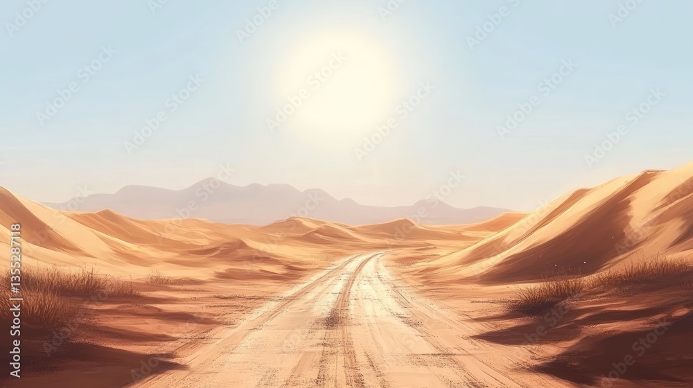 Fototapeta premium Endless Desert Road Under the Bright Sun