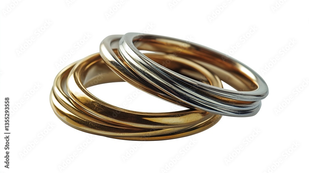 A Set of Interlocking Gold and Silver Rings Placed on a Soft Velvet Cushion, Symbolizing Unity, Commitment, and Diverse Family Bonds A Set of Interlocking Gold and Silver Rings Placed on a Soft Velvet Cushion, Symbolizing Unity, Commitment, and Diverse Family Bonds