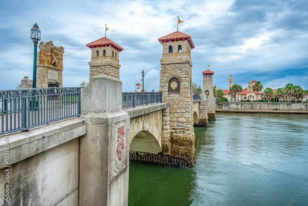 Fototapeta premium Historical Bridge of Lions: Iconic Structure Spanning Waterway in St Augustine, Florida