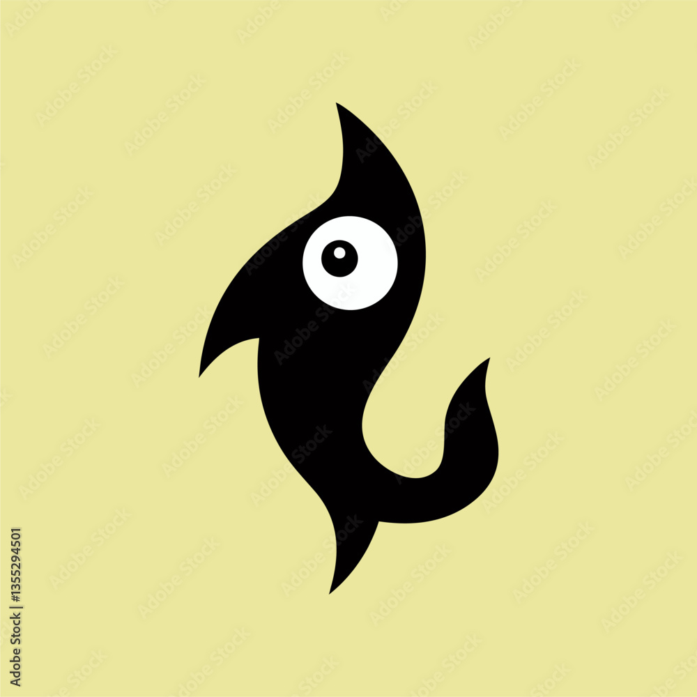 Obraz premium Abstract Black Fish Vector with Unique Shape and Big Eye