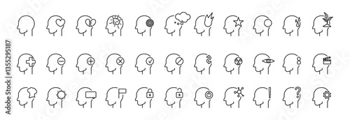 Mental Health and Wellbeing. Icons of thinking and psychological state. 
