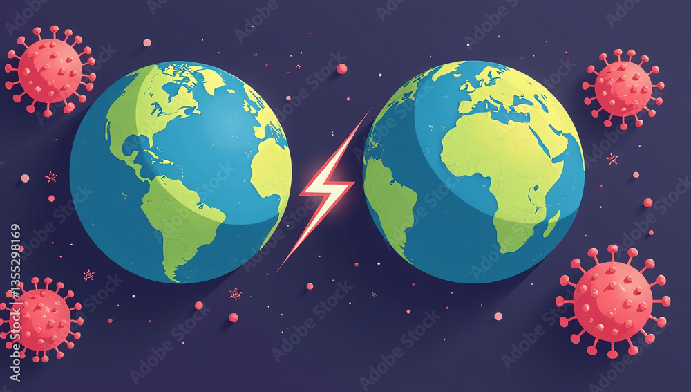 Naklejka premium oronavirus vs planet equal impact humans worldwide despite varying severity symptoms caused highly infectious virus