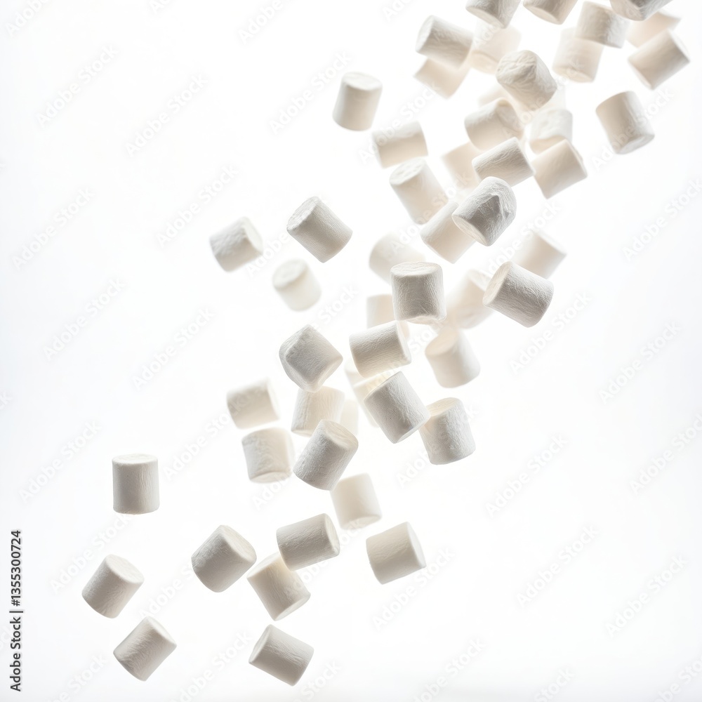 Flying marshmallows isolated on white background. Falling fluffy sweet marshmallows group. Tasty dessert, candy. Delicious snack, confectionery food. Heap of puffy sweets, top view. Flying marshmallows isolated on white background. Falling fluffy sweet marshmallows group. Tasty dessert, candy. Delicious snack, confectionery food. Heap of puffy sweets, top view.