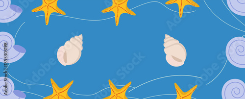Marine-themed banner with seashells and a starfish with a place for the inscription