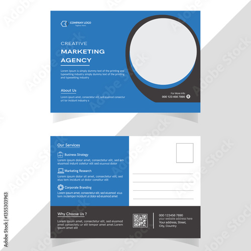 Vector postcard template design for corporate offline business marketing advertisement