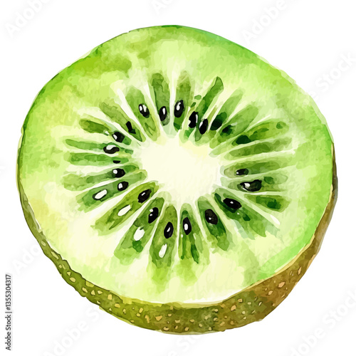 Kiwifruit Slice, watercolor illustration, isolated on a white background.