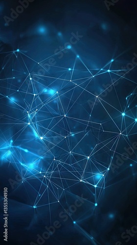 Abstract blue network, glowing nodes, connection, digital, technology background