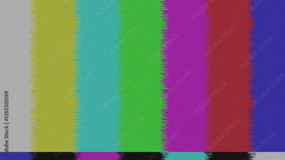 Screen of TV Color Bars showing signal distortion and no signal, breakdown screen