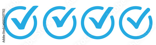 Blue check mark icon. Profile verified badge. Check mark correct icon. Blue checkmark in circle for checklist. Ok button, checkbox flat style isolated. Blue tick symbol. 