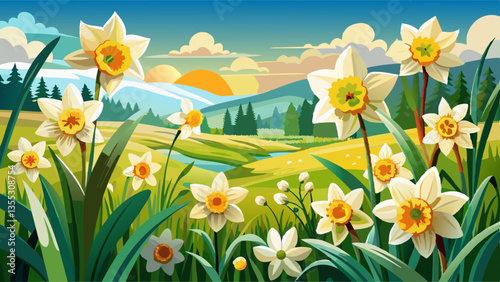 Daffodil flowers in the field