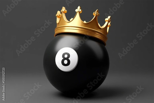 The eight ball, crowned king of the table, a symbol of ultimate victory in a high-stakes game, rendered in rich, dark tones against a simple gray backdrop.