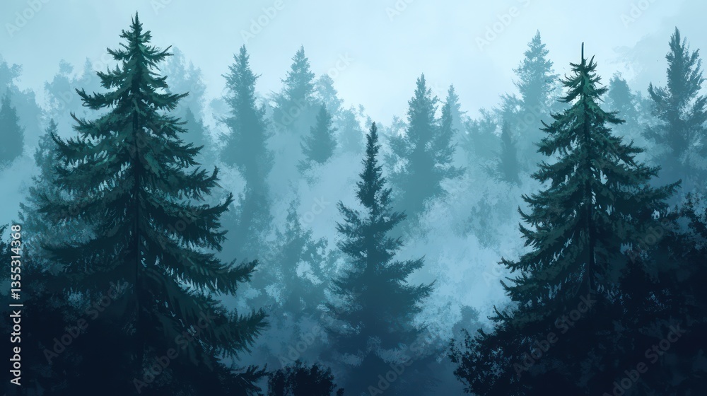 Fototapeta premium Misty Evergreen Forest Image