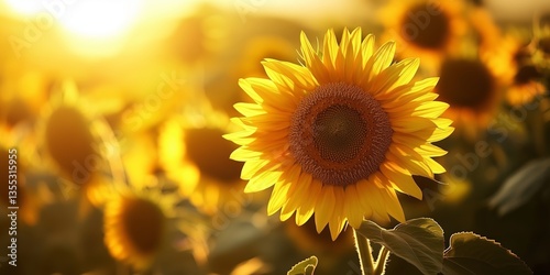 Sonnenblumenfeld im warmen Gegenlicht der Sonne