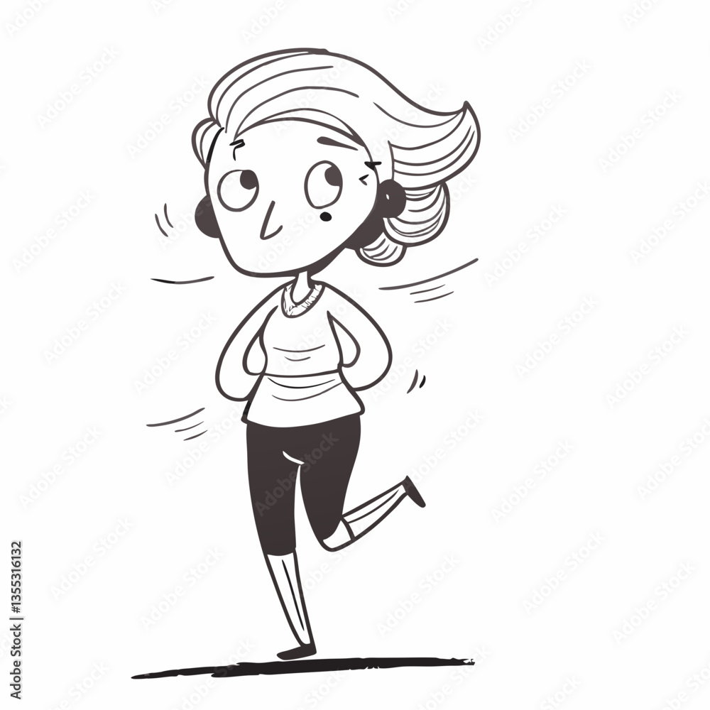 Woman, Girl comic black and white sketch vector illustration, doodle style. Black line art. Stick cartoon vector Woman, Girl comic black and white sketch vector illustration, doodle style. Black line art. Stick cartoon vector