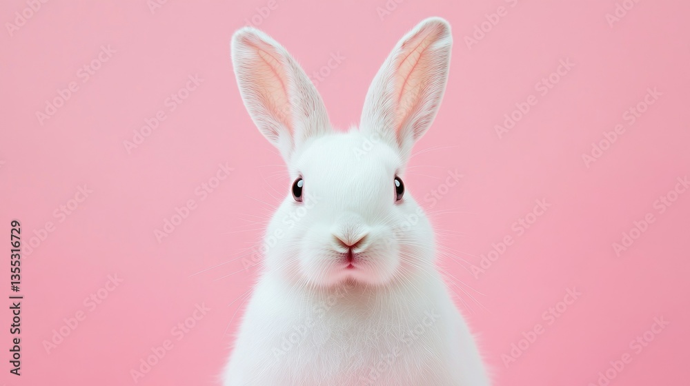 Fototapeta premium Photo of a little bunny, on a soft pink background Easter theme
