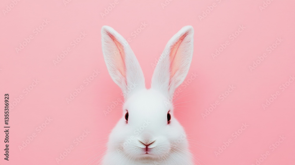 Fototapeta premium Photo of a little bunny, on a soft pink background Easter theme