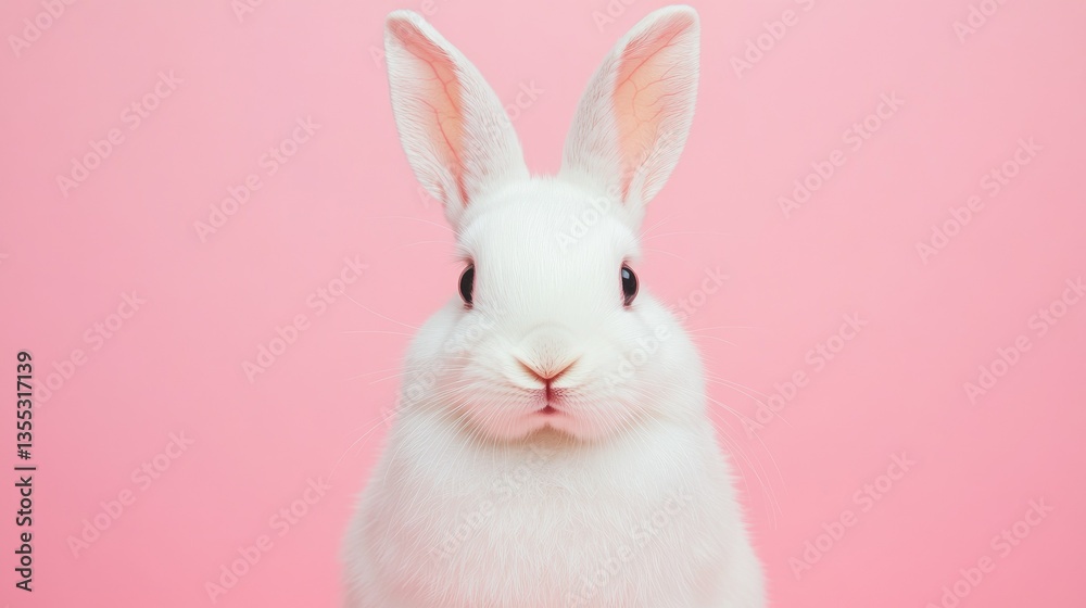 Fototapeta premium Photo of a little bunny, on a soft pink background Easter theme