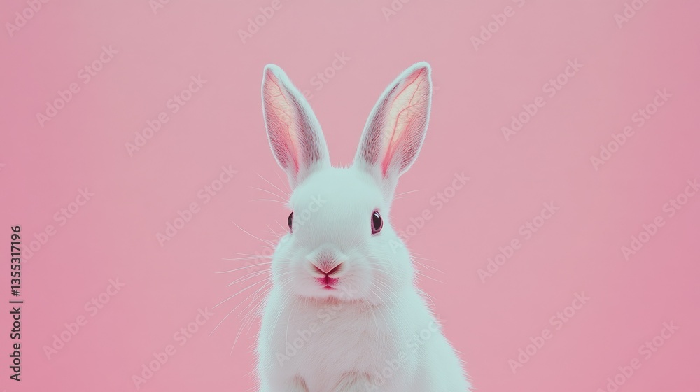 Obraz premium Photo of a little bunny, on a soft pink background Easter theme
