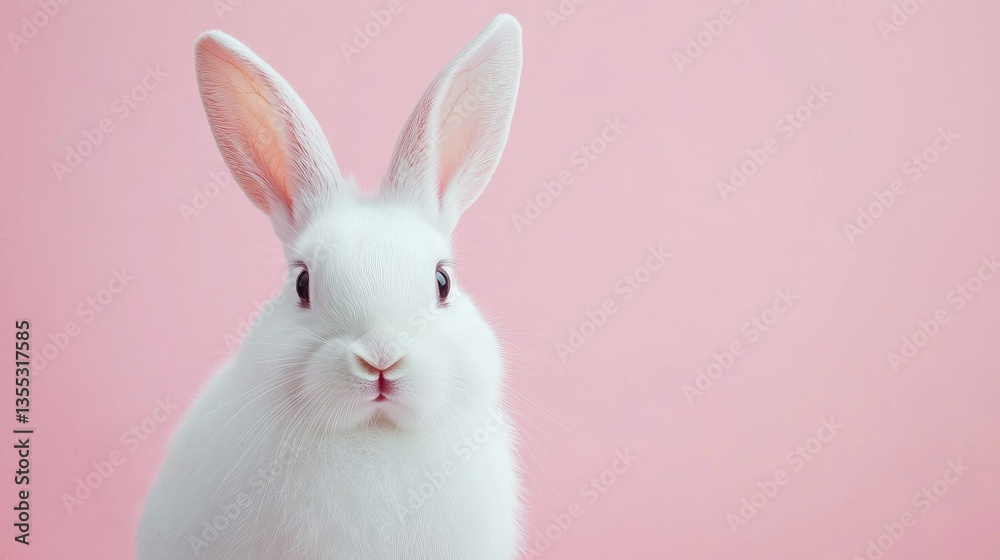 Fototapeta premium Photo of a little bunny, on a soft pink background Easter theme