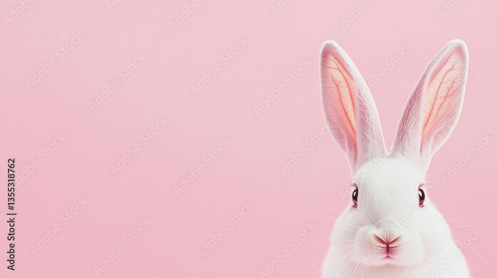 Obraz premium Photo of a little bunny, on a soft pink background Easter theme